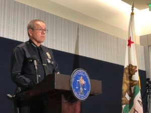 Los Angeles Police Chief Michel Moore discusses recent fatal police shootings during a news conference on Wednesday, Jan. 11