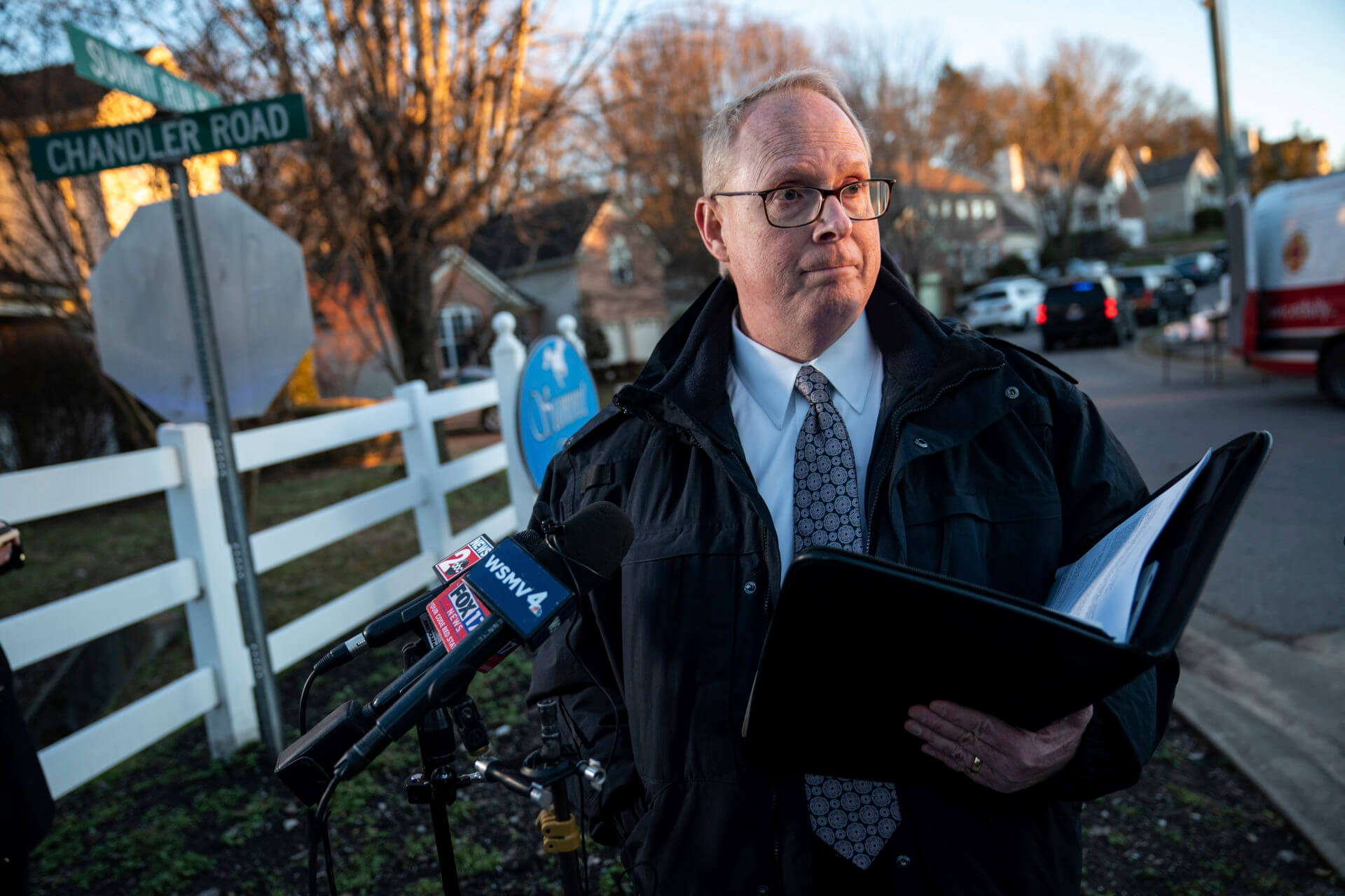 Metro Nashville Police Department spokesperson Don Aaron speaks at the scene of an officer involved shooting on Summit Run Place