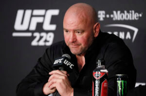 Dana White, president of UFC, speaks at a news conference after the UFC 229 mixed martial arts event in Las Vegas, on Oct. 6, 2018