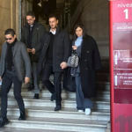 Moroccan singer Saad Lamjarred, second right, leaves the court house