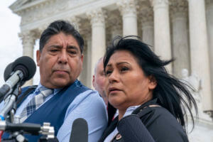 Beatriz Gonzalez, right, the mother of 23-year-old Nohemi Gonzalez, a student killed in the Paris terrorist attacks, and stepfather Jose Hernandez