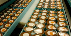 Cadburys creme eggs move down the production line at the Cadburys factory in Birmingham, England