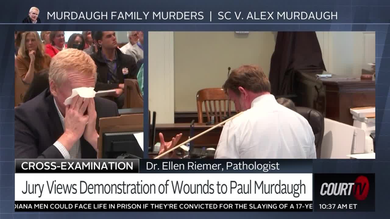 Alex Murdaugh Cries As Pathologist Demonstrates Paul's Wounds Court