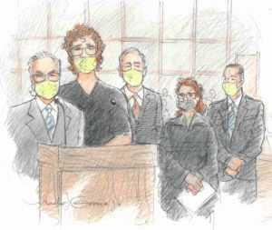 Patrick Crusius, second from left, appears in federal court