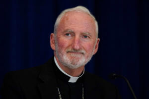 Bishop David O'Connell, of the Archdiocese of Los Angeles, attends a news conference