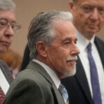 Terry Sanderson, center, the Utah man suing Gwyneth Paltrow, appears in court during her testimony