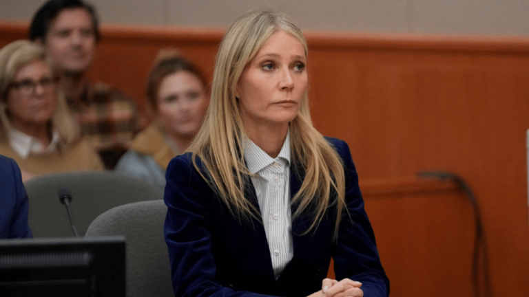 Gwyneth Paltrow reacts as the verdict in her trial is announced