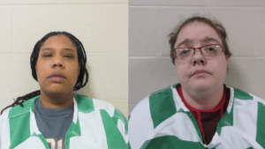 Booking photo of Shamira Buford on left, Angela West on right