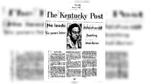 Scanned front page of The Kentucy Post from 1982 with the headline, "No leads: Six years later"