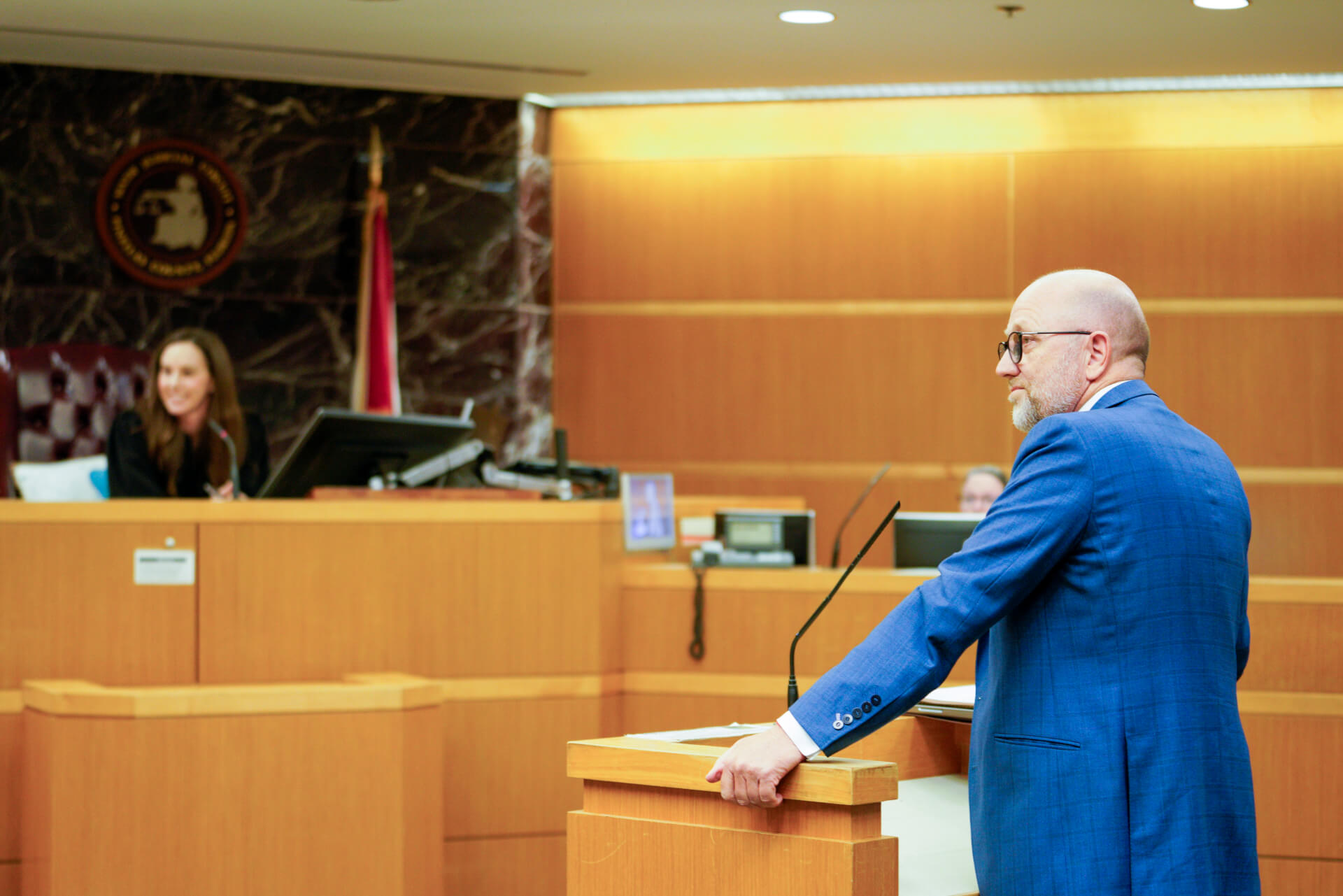 Attorney Bjorn Brunvand speaks in court