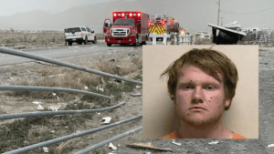 Background photo shows crash scene, with Kent Cody Barlow's photo inset