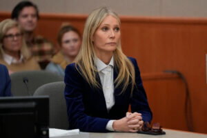 Gwyneth Paltrow reacts as the verdict in her trial is announced