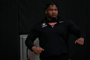 Jalen Carter stretches during Georgia's Pro Day