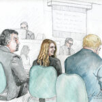 courtroom sketch shows Lori Vallow Daybell sitting between her attorneys.