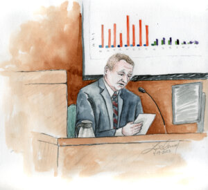 Courtroom sketch of FBI accountant Michael Douglass