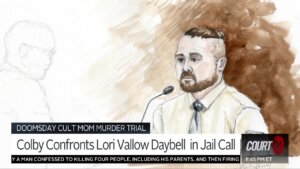 Courtroom sketch of Colby Ryan testifying