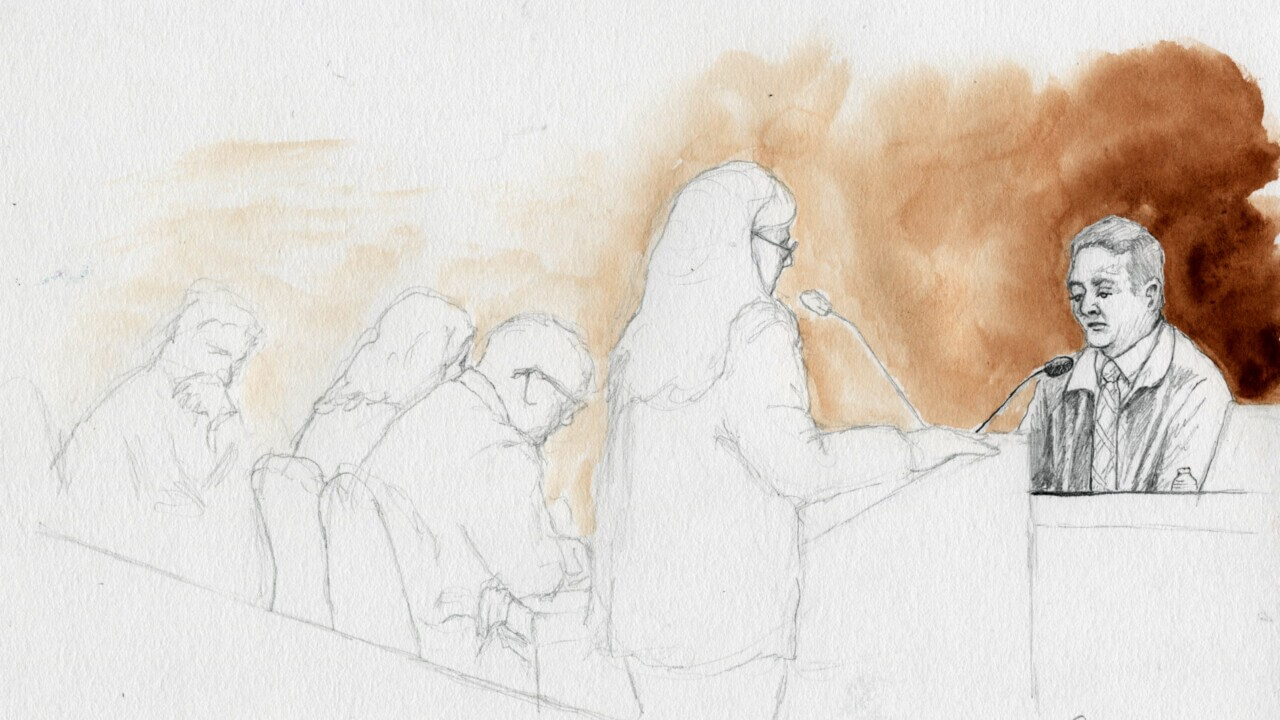 Courtroom sketch of David Warwick testifying