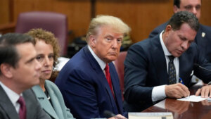 Donald Trump sits in NY courtroom