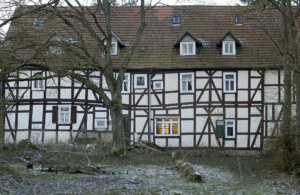 Exterior view from the garden side of a house in the town of Rotenburg