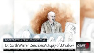 Courtroom sketch of Dr. Garth Warren testifying