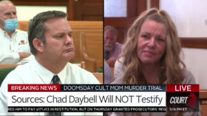 Chad Daybell (left) and Lori Daybell (right) appear in split screen in court