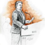 courtroom sketch depicts defense attorney Jim Archibald