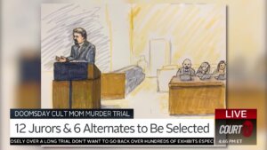 Sketch showing attorneys during jury selection in the lori vallow daybell trial