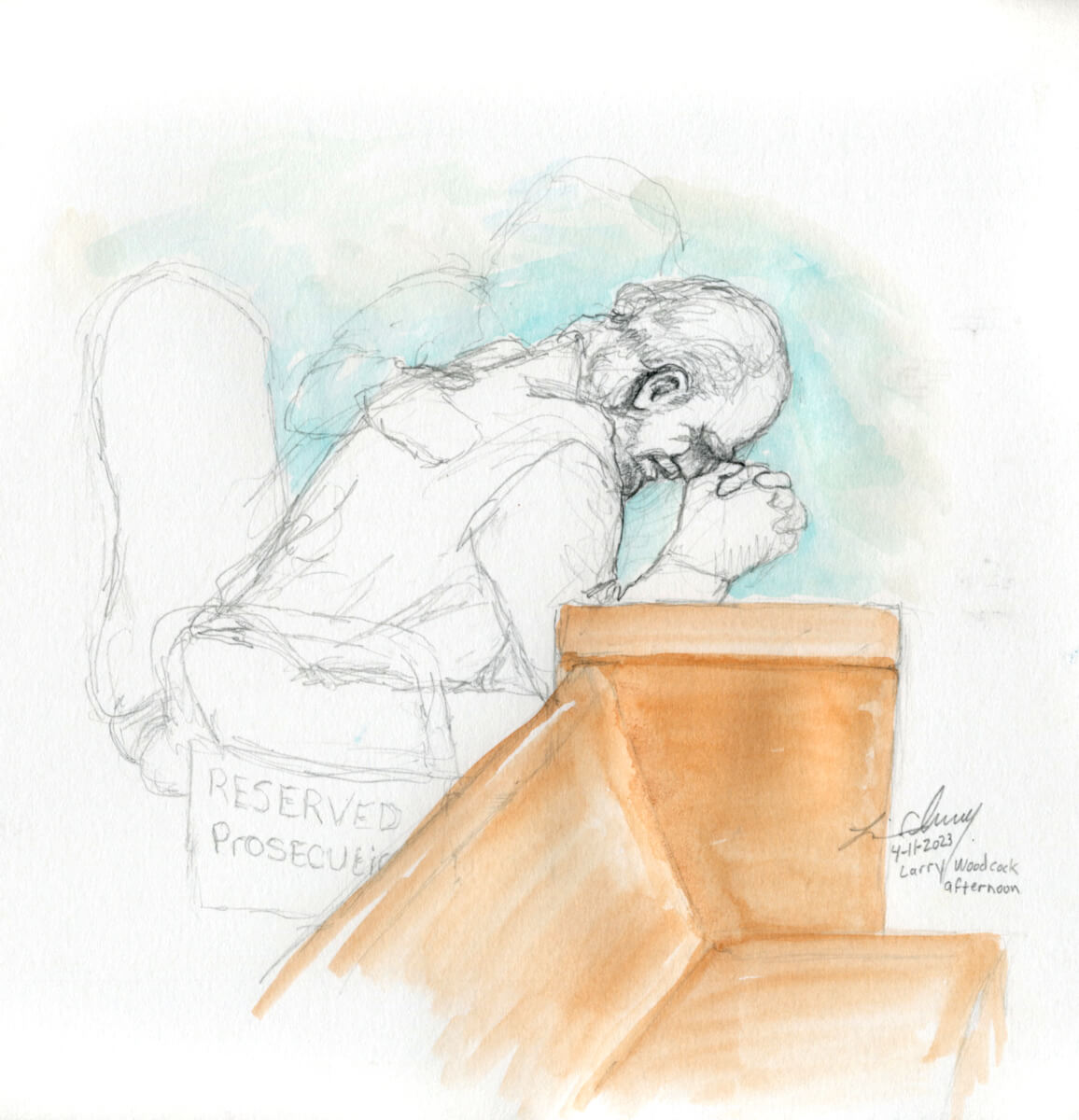 This courtroom sketch depicts Larry Woodcock.