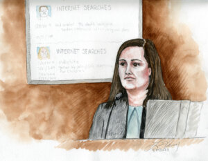 Courtroom sketch of Nicole Heideman