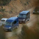 Vans with German number plates arrive at a police operations centre near Barragem do Arade