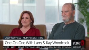 Kay and Larry Woodcock appear on-camera during an interview