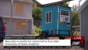 A security shack sits outside the home where four University of Idaho students were killed.