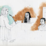 Sketch showing Taylor Ballard and Angela Yancey testifying