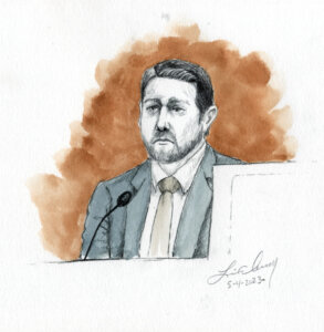 Sketch of Ian Pawlowski testifying