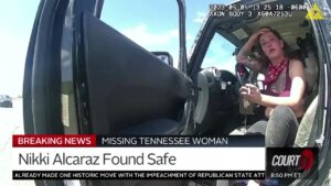 Nikki Alcaraz is seen on body camera video talking to police while sitting in a jeep