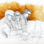 Courtroom sketch shows Lori Vallow Daybell whispering to her attorney.