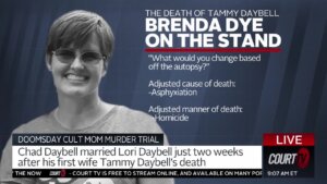 Graphic with a picture of victim Tammy Daybell with bullet points about the day's witness testimony.