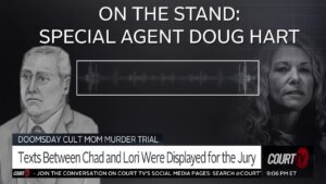 Graphic with sketch of Doug Hart and Photo of Lori Daybell with text: 