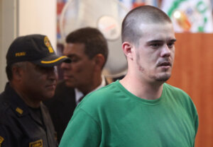 Joran van der Sloot arrives to the courtroom for his sentence at San Pedro prison in Lima