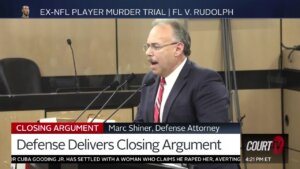 Travis Rudolph's defense attorney delivers closings.