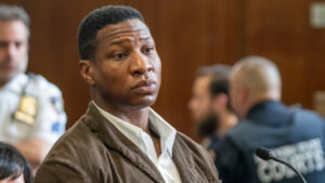 Jonathan Majors is seen in court during a hearing