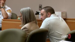 Adam Montgomery appears in court during opening statements