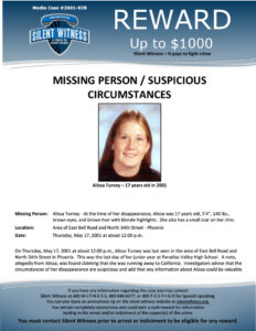 Missing person poster for Alissa Turney