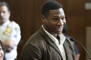 Jonathan Majors is seen in court during a hearing