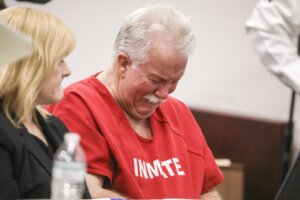 Donald Santini weeps moments before he is denied bond