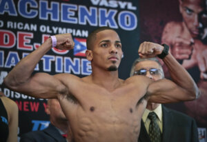 Felix Verdejo poses after his weigh-in at Madison Square Garden in New York