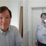 Two selfies show Rex Heuermann, one with him holding the phone as a flash goes off