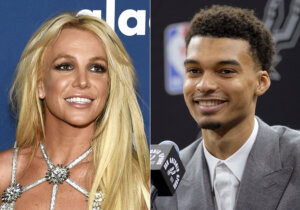 split screen of Britney Spears and Victor Wembanyama