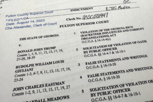 The indictment in Georgia against former President Donald Trump is photographed