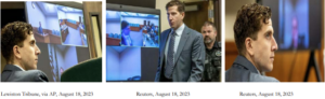 Three photos showing Bryan Kohberger in court